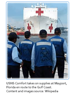 images of USNS Comfort takes on supplies at Mayport, Florida en route to the Gulf Coast.
